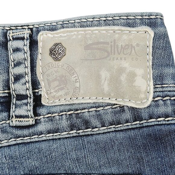 Silver Jeans Co McKenzie Flap Shorts Blue Denim Embroidered Women's Size 14 - Picture 7 of 13